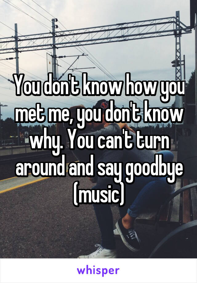 You don't know how you met me, you don't know why. You can't turn around and say goodbye (music)