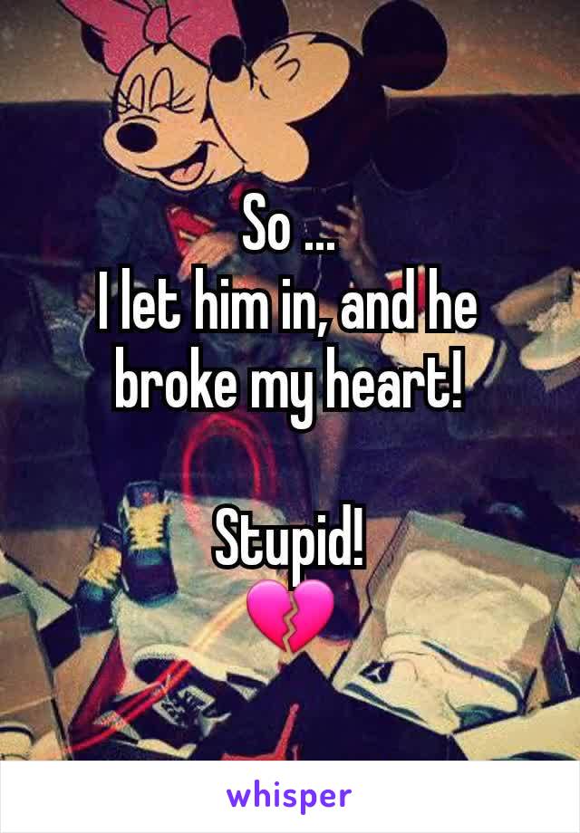 So ...
I let him in, and he broke my heart!

Stupid!
💔