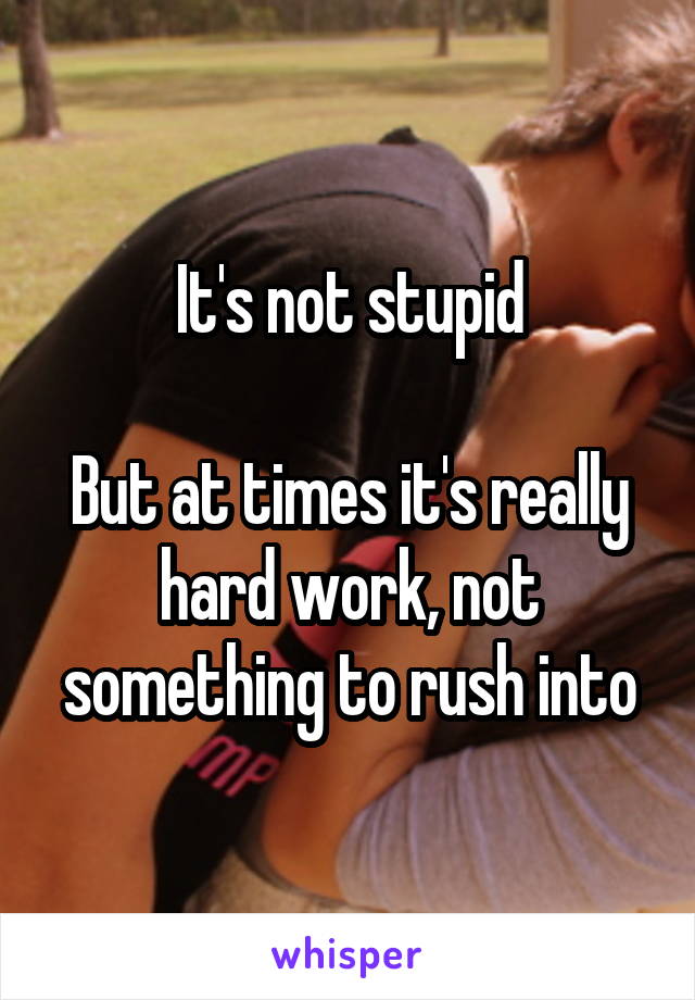 It's not stupid

But at times it's really hard work, not something to rush into