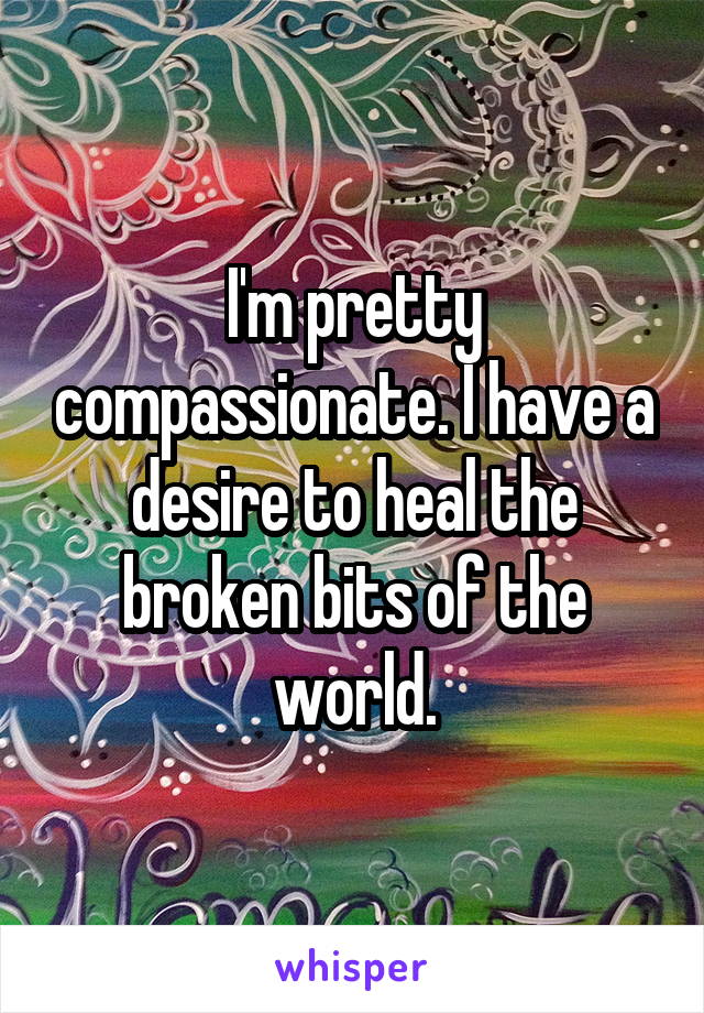 I'm pretty compassionate. I have a desire to heal the broken bits of the world.