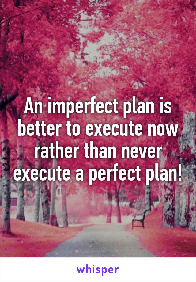 An imperfect plan is better to execute now rather than never execute a perfect plan!
