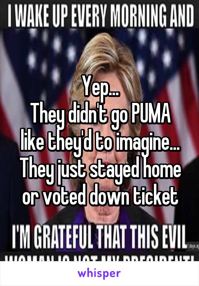 Yep...
They didn't go PUMA like they'd to imagine...
They just stayed home or voted down ticket