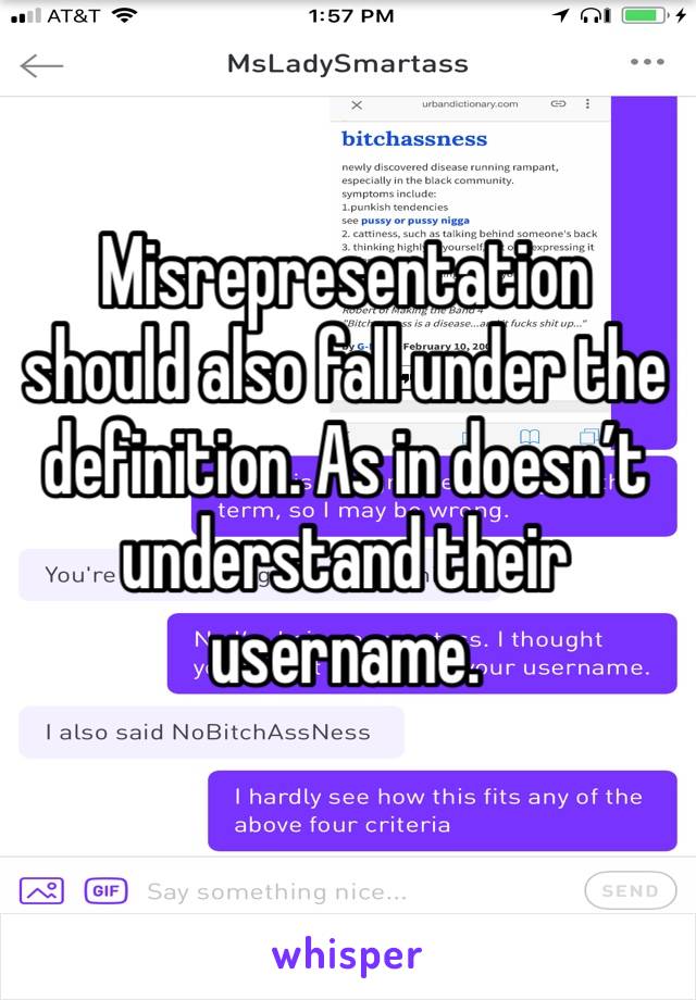 Misrepresentation should also fall under the definition. As in doesn’t understand their username.