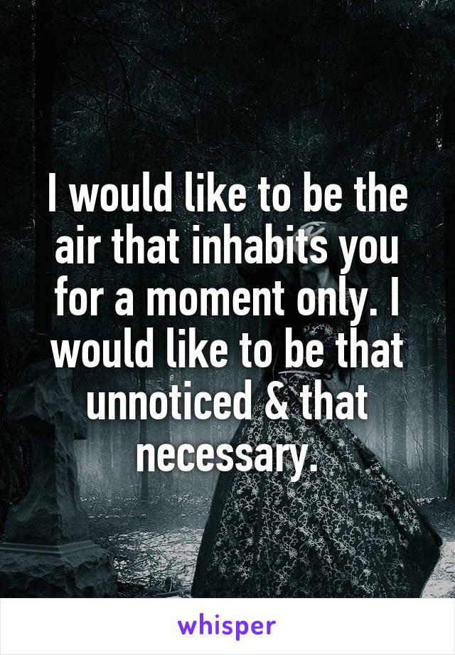 I would like to be the air that inhabits you for a moment only. I would like to be that unnoticed & that necessary.