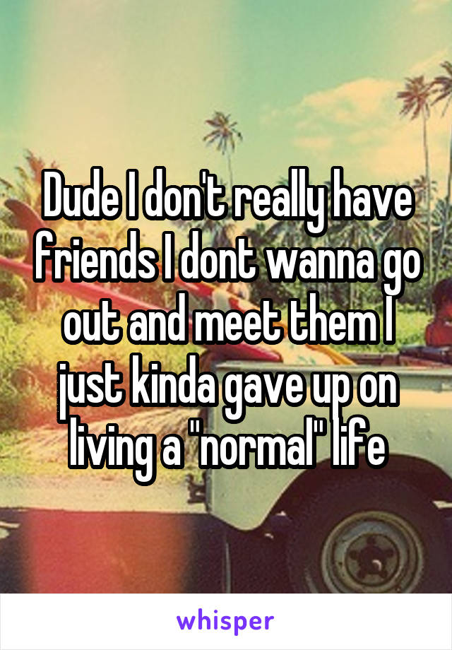 Dude I don't really have friends I dont wanna go out and meet them I just kinda gave up on living a "normal" life