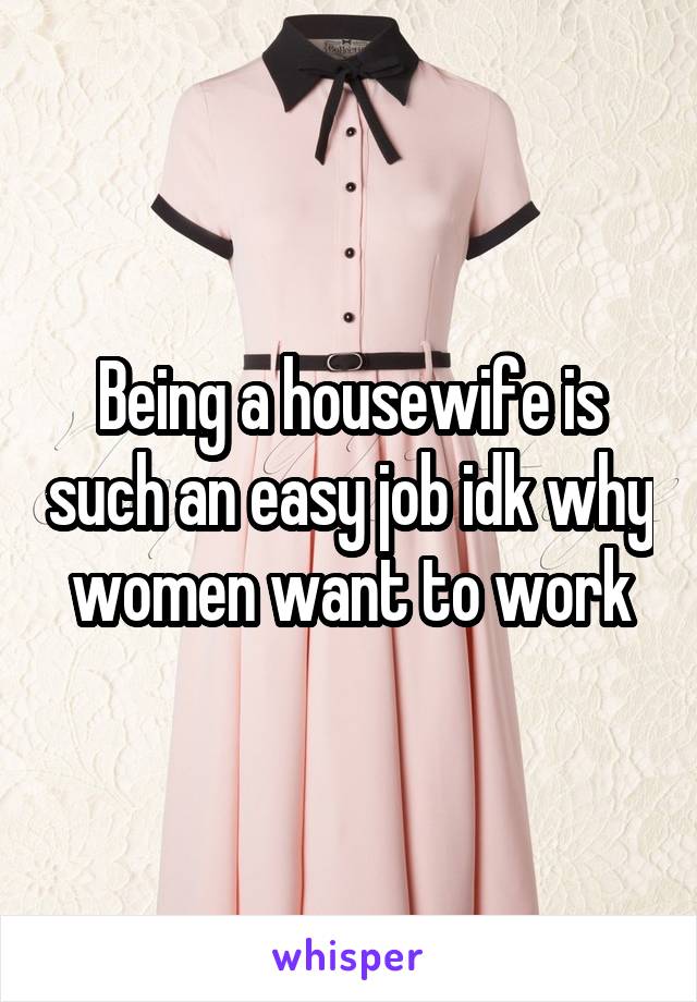 Being a housewife is such an easy job idk why women want to work