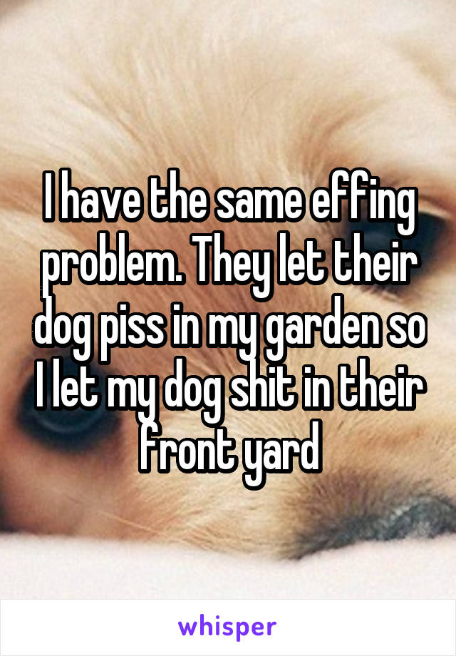 I have the same effing problem. They let their dog piss in my garden so I let my dog shit in their front yard