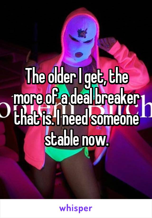 The older I get, the more of a deal breaker that is. I need someone stable now.