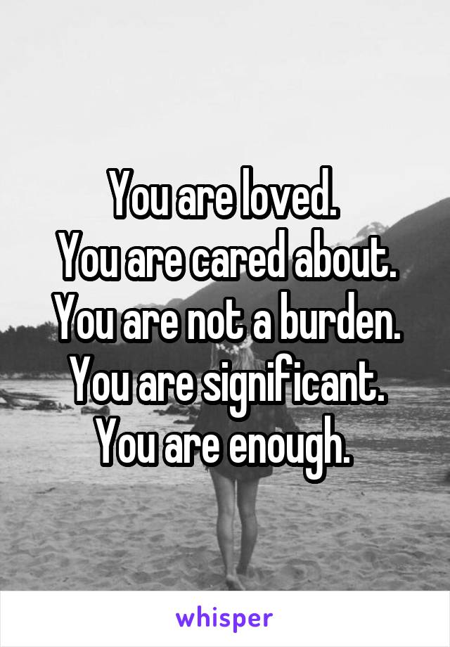 You are loved. 
You are cared about.
You are not a burden.
You are significant.
You are enough. 