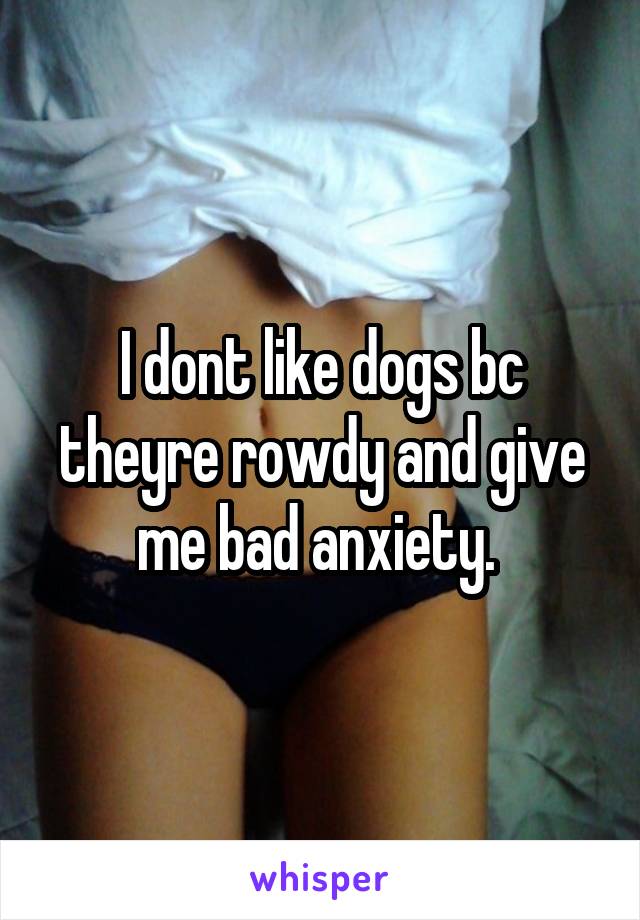 I dont like dogs bc theyre rowdy and give me bad anxiety. 