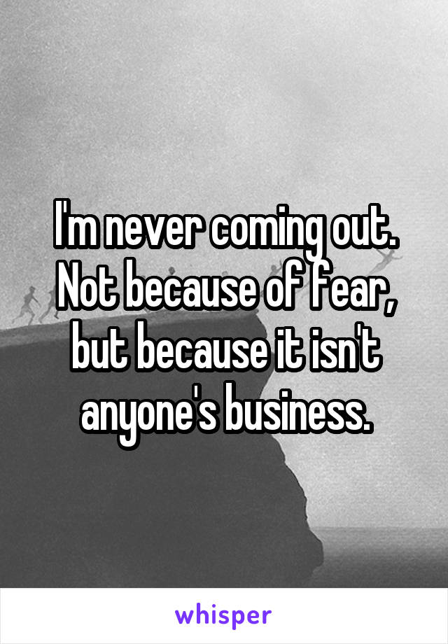 I'm never coming out. Not because of fear, but because it isn't anyone's business.