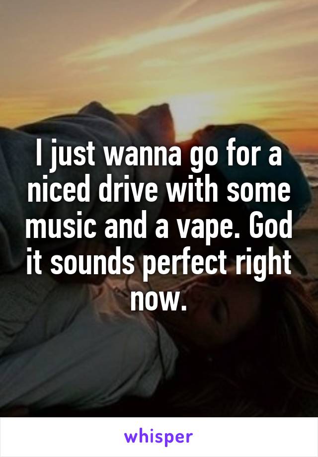 I just wanna go for a niced drive with some music and a vape. God it sounds perfect right now.