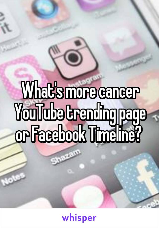 What's more cancer YouTube trending page or Facebook Timeline? 