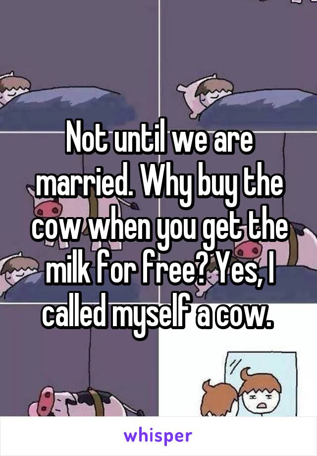 Not until we are married. Why buy the cow when you get the milk for free? Yes, I called myself a cow. 