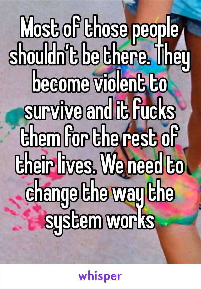 Most of those people shouldn’t be there. They become violent to survive and it fucks them for the rest of their lives. We need to change the way the system works