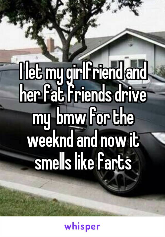I let my girlfriend and her fat friends drive my  bmw for the weeknd and now it smells like farts