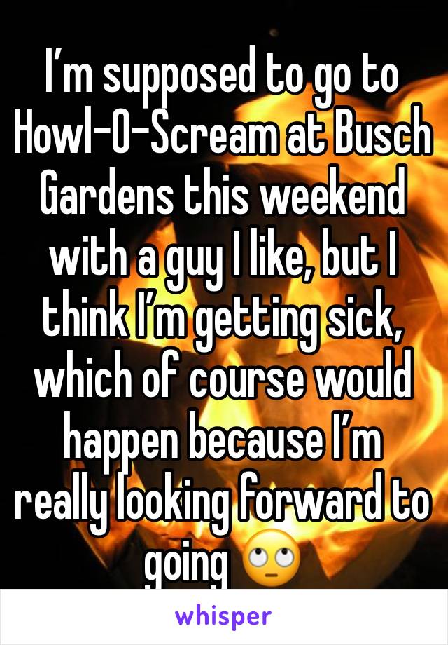 I’m supposed to go to Howl-O-Scream at Busch Gardens this weekend with a guy I like, but I think I’m getting sick, which of course would happen because I’m really looking forward to going 🙄