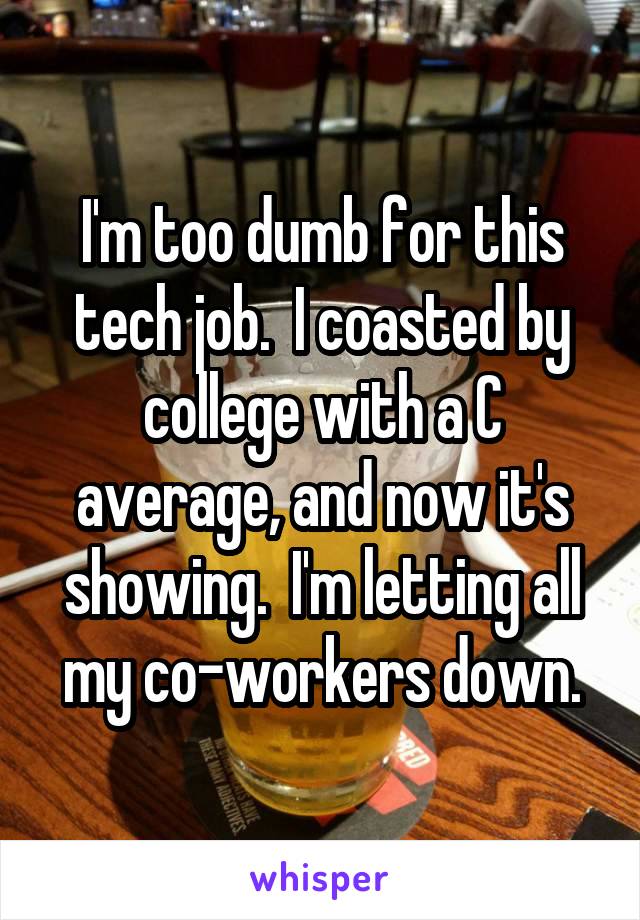 I'm too dumb for this tech job.  I coasted by college with a C average, and now it's showing.  I'm letting all my co-workers down.