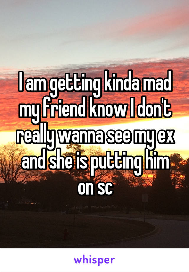 I am getting kinda mad my friend know I don't really wanna see my ex and she is putting him on sc