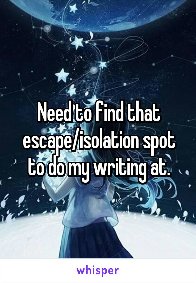 Need to find that escape/isolation spot to do my writing at.