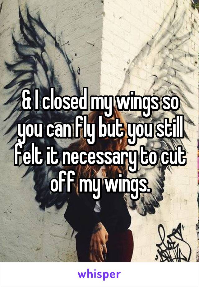 & I closed my wings so you can fly but you still felt it necessary to cut off my wings.