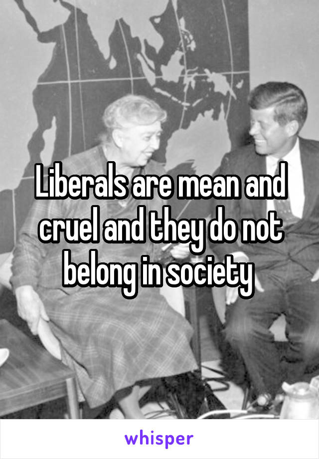 Liberals are mean and cruel and they do not belong in society 