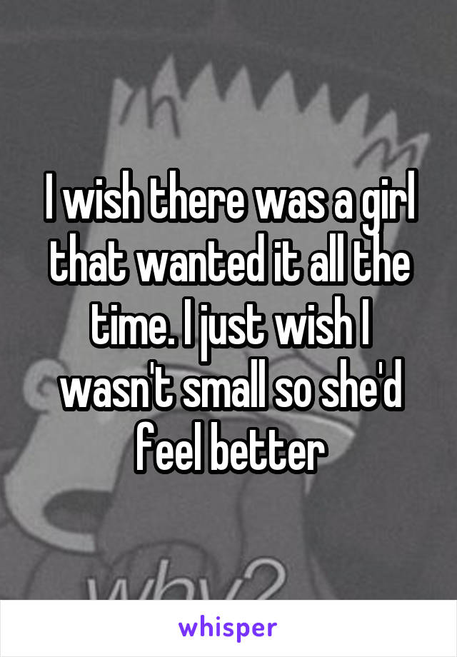 I wish there was a girl that wanted it all the time. I just wish I wasn't small so she'd feel better