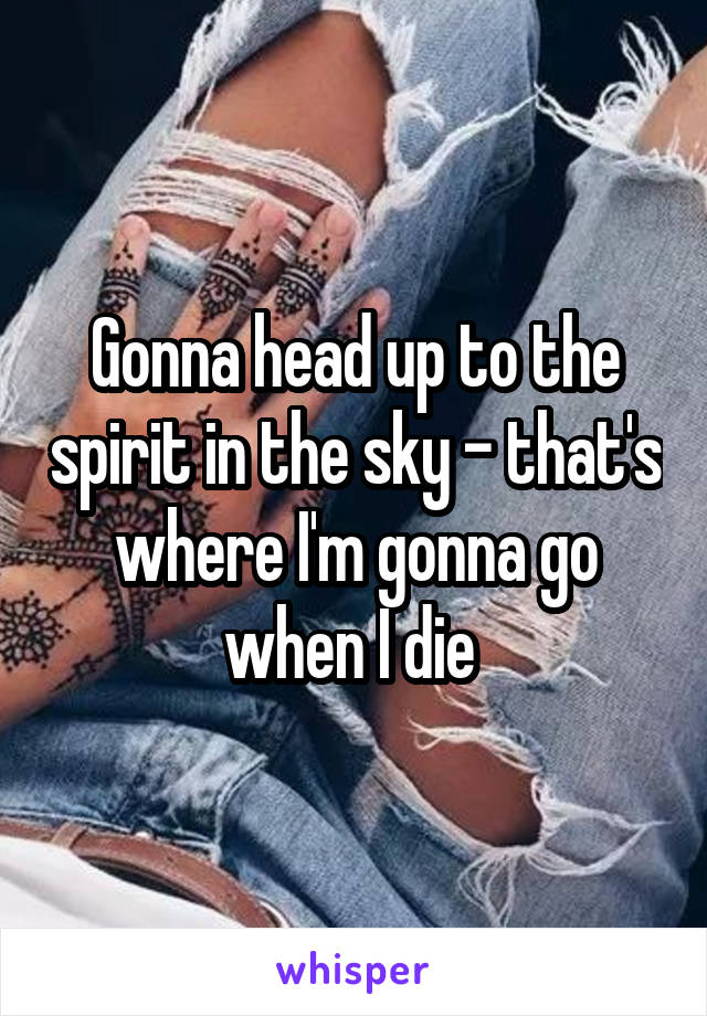 Gonna head up to the spirit in the sky - that's where I'm gonna go when I die 