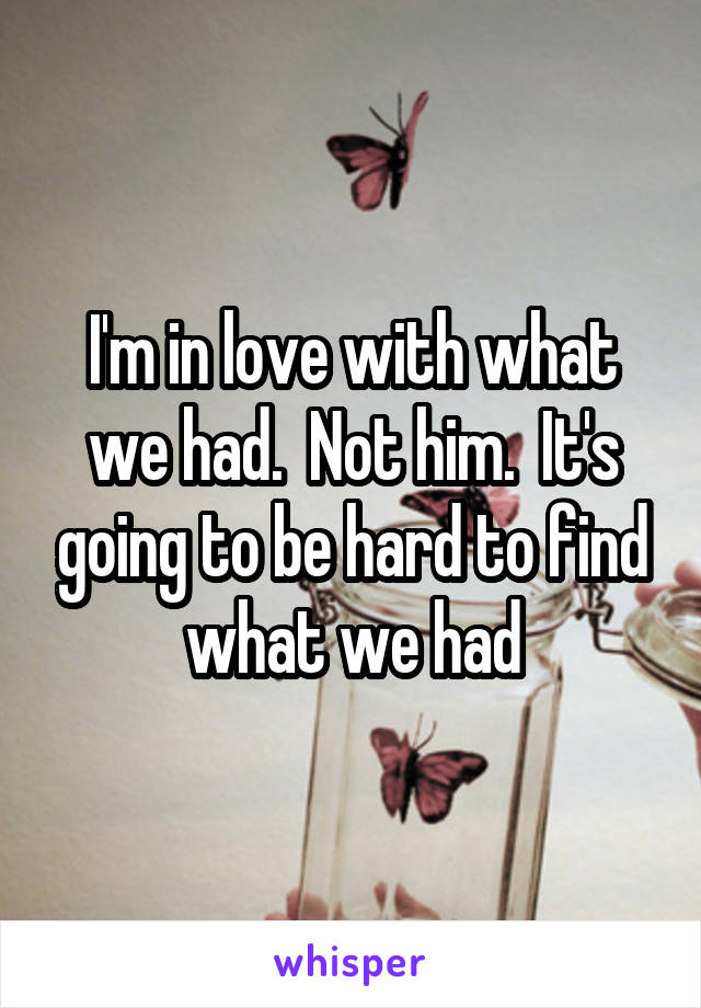 I'm in love with what we had.  Not him.  It's going to be hard to find what we had