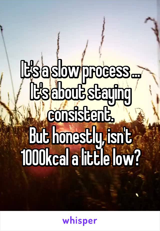 It's a slow process ...
It's about staying consistent.
But honestly, isn't 1000kcal a little low?