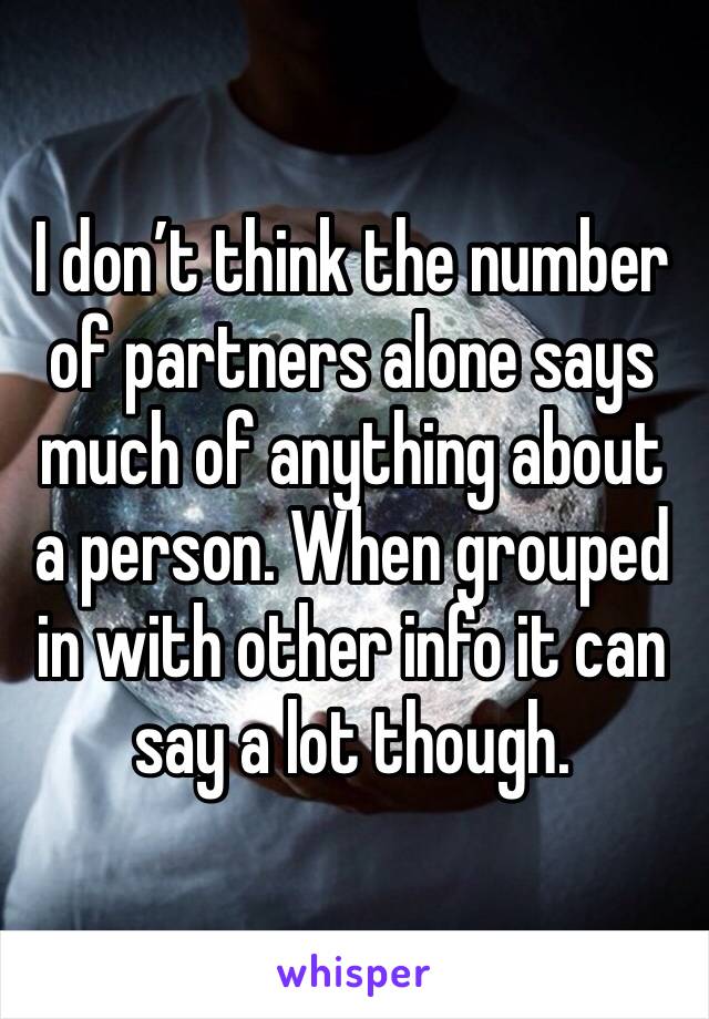 I don’t think the number of partners alone says much of anything about a person. When grouped in with other info it can say a lot though. 