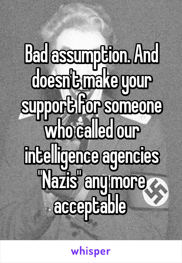 Bad assumption. And doesn't make your support for someone who called our intelligence agencies "Nazis" any more acceptable 