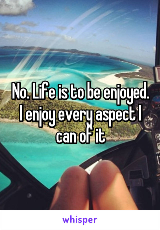 No. Life is to be enjoyed. I enjoy every aspect I can of it