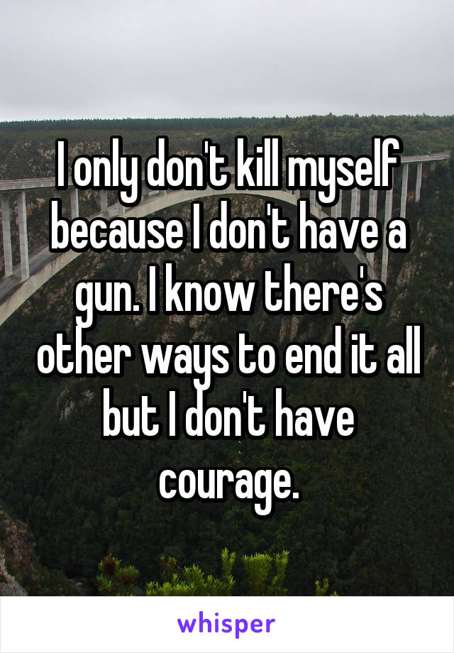 I only don't kill myself because I don't have a gun. I know there's other ways to end it all but I don't have courage.