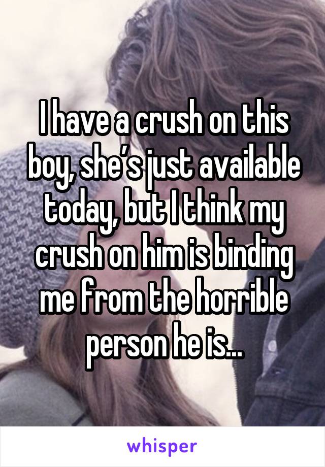 I have a crush on this boy, she’s just available today, but I think my crush on him is binding me from the horrible person he is...