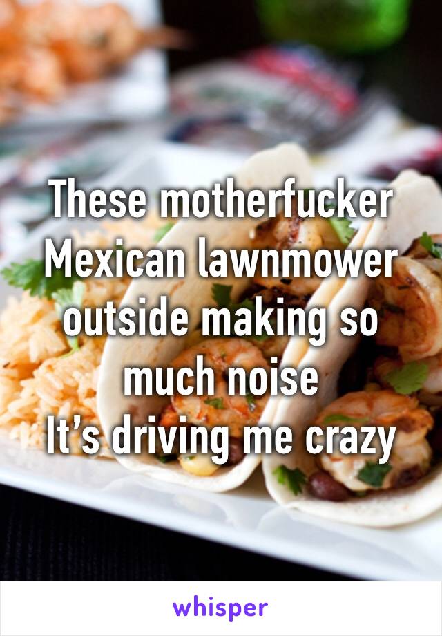 These motherfucker Mexican lawnmower outside making so much noise 
It’s driving me crazy 