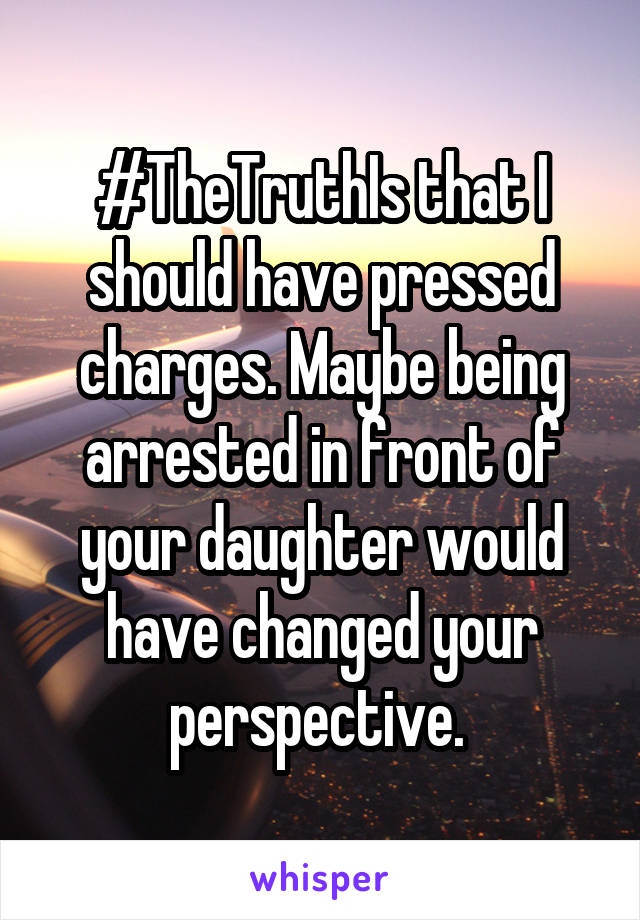 #TheTruthIs that I should have pressed charges. Maybe being arrested in front of your daughter would have changed your perspective. 