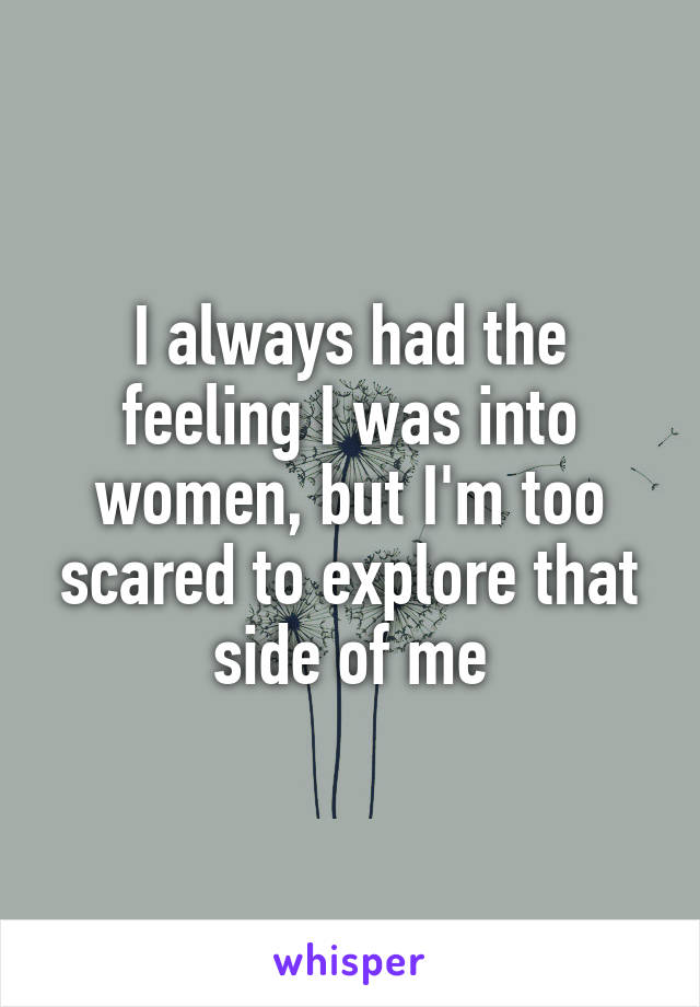 I always had the feeling I was into women, but I'm too scared to explore that side of me