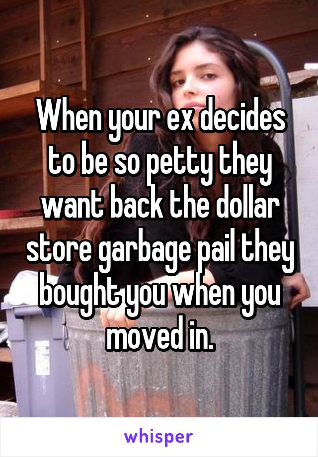 When your ex decides to be so petty they want back the dollar store garbage pail they bought you when you moved in.