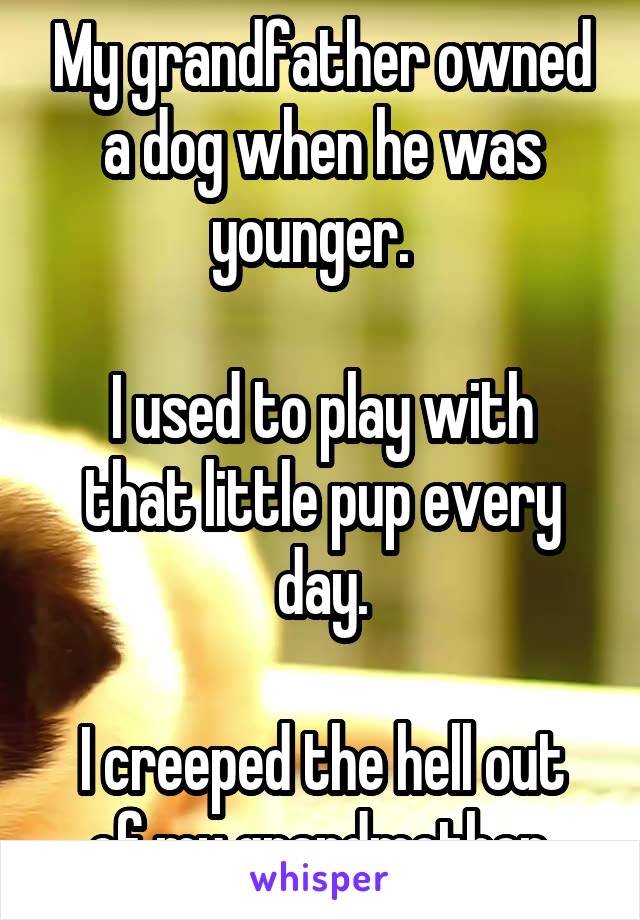My grandfather owned a dog when he was younger.  

I used to play with that little pup every day.

I creeped the hell out of my grandmother.