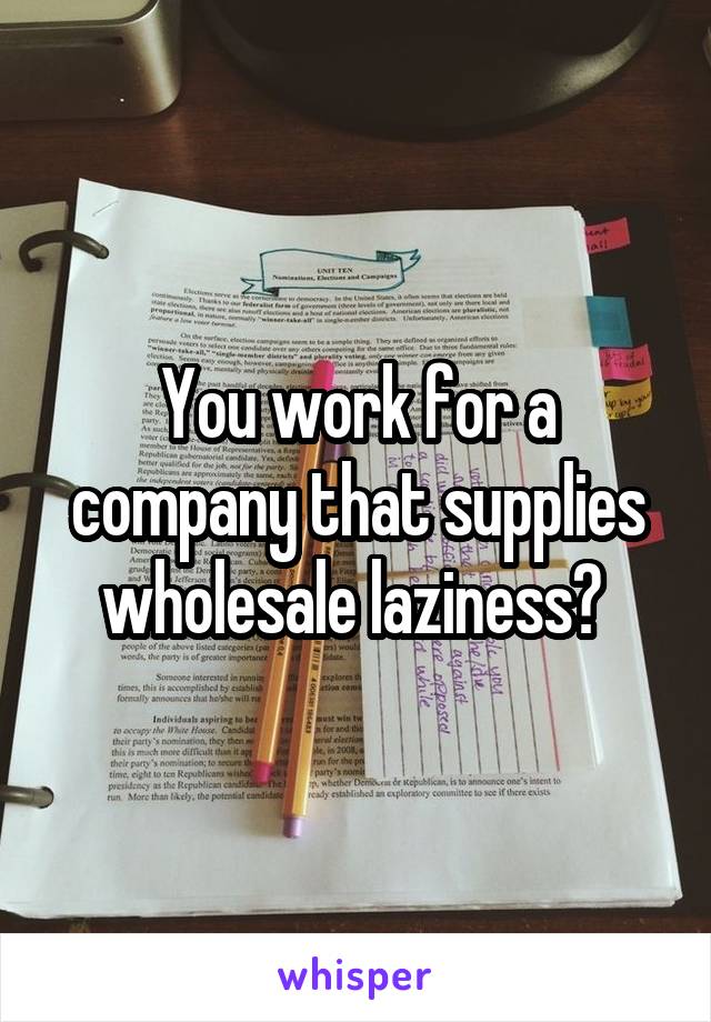 You work for a company that supplies wholesale laziness? 