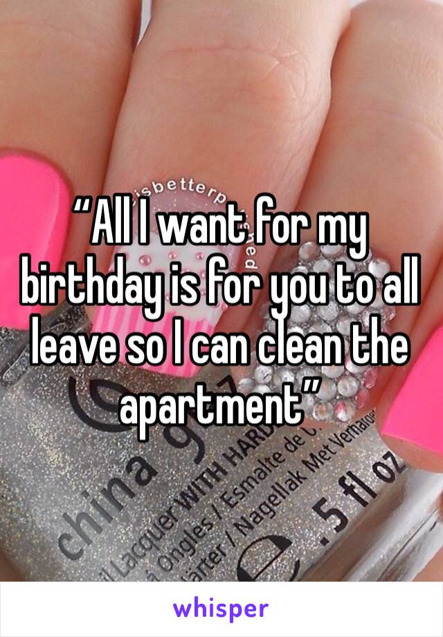 “All I want for my birthday is for you to all leave so I can clean the apartment”