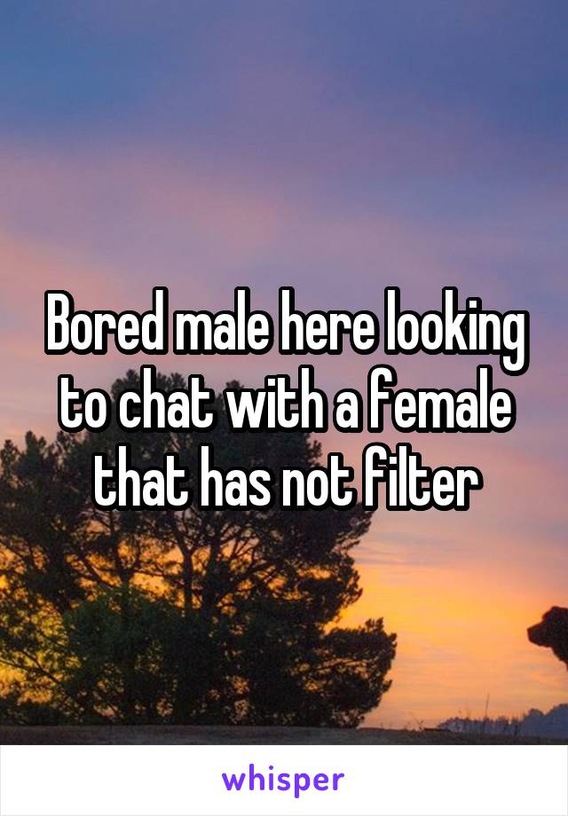 Bored male here looking to chat with a female that has not filter