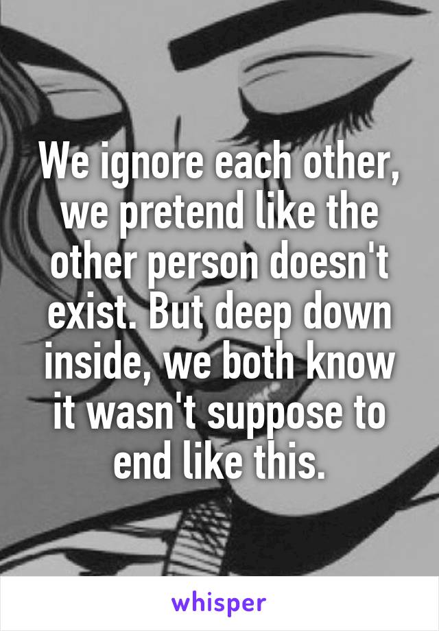 We ignore each other, we pretend like the other person doesn't exist. But deep down inside, we both know it wasn't suppose to end like this.