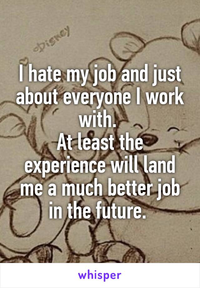 I hate my job and just about everyone I work with. 
At least the experience will land me a much better job in the future. 