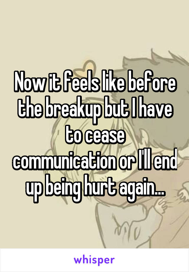 Now it feels like before the breakup but I have to cease communication or I'll end up being hurt again...