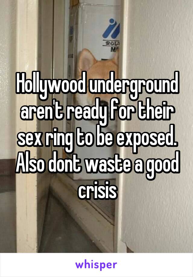 Hollywood underground aren't ready for their sex ring to be exposed. Also dont waste a good crisis