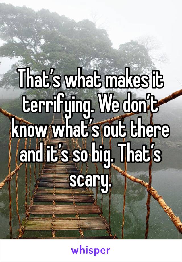 That’s what makes it terrifying. We don’t know what’s out there and it’s so big. That’s scary.