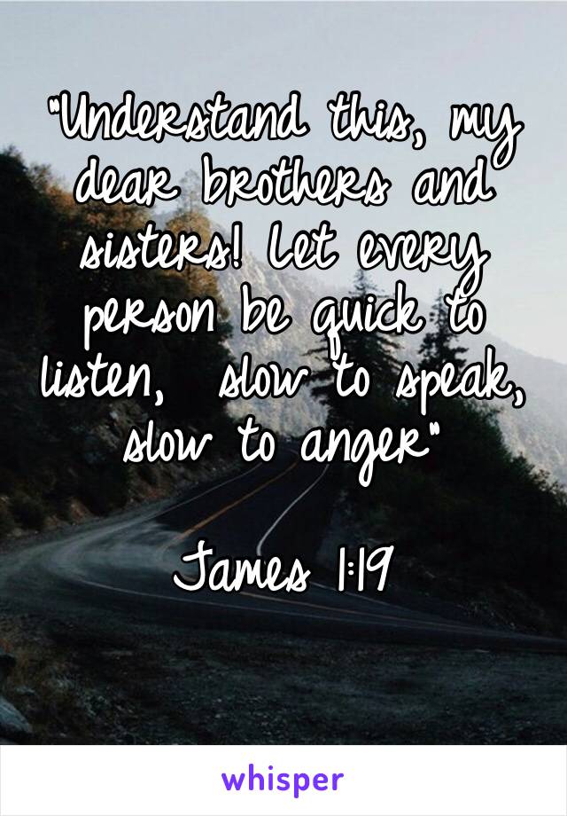 “Understand this, my dear brothers and sisters! Let every person be quick to listen,  slow to speak, slow to anger” 

James 1:19