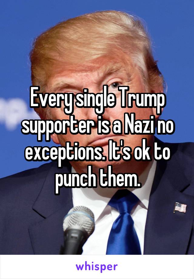 Every single Trump supporter is a Nazi no exceptions. It's ok to punch them.